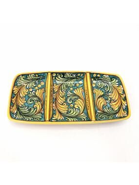 Colorful Ceramic Slotted Serving Tray Scroll Design Scaglia Caltagirone Italy